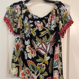 Entro Black and Pink off the shoulder Graphic Blouse